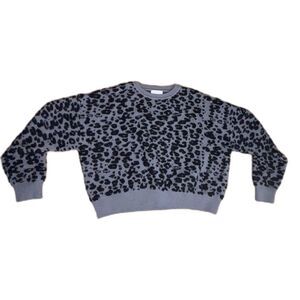 True Heart Gray Black Leopard Print Crewneck Sweater Women's XL